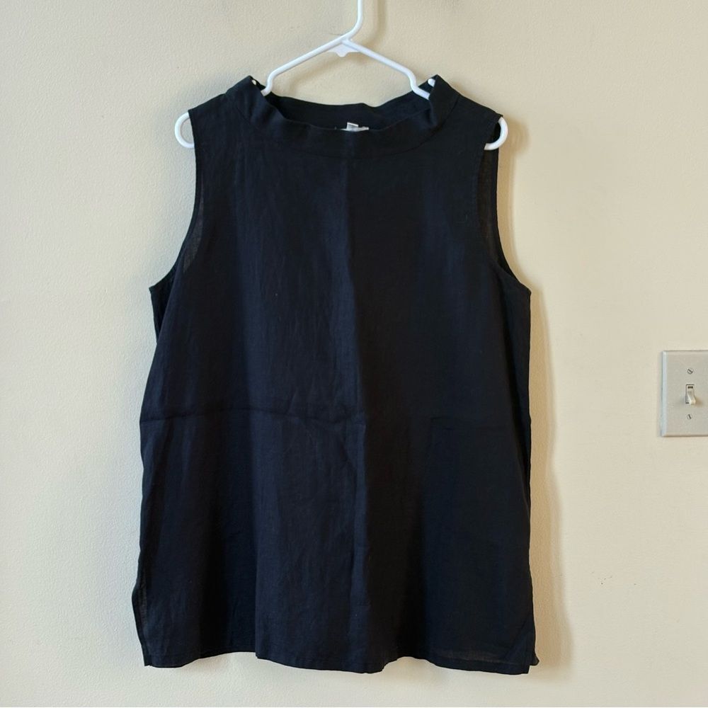 Eileen Fisher Band Collar Sleeveless Organic Linen Blend Tunic - Picture 5 of 8